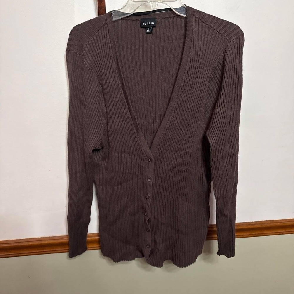 Torrid Cardigan Sweater Womens 3 Brown Excellent Ribbed Knit V-Neck Button Front